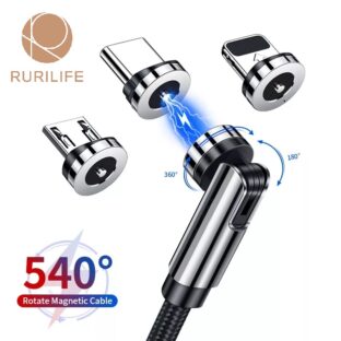 RURILIFE マグネット 充電ケーブル 3in1 USBケーブル 540°充電コード 回転 磁石 マグネット充電ケーブル マグネット式 充電 ケーブル コード スマホ充電コード マグネット式充電ケーブル 充電器 磁気 iphone android Type-c Micro usb タイプC typec 3種