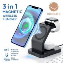 RURILIFE 3in1 MAGNETIC スマホ ワイアレス 充電器 ワイヤレス充電器 スマホ充電器 置くだけ ワイヤレス 置くだけ充電器 スマホスタンド アンドロイド スマートフォン Qi規格 iphone iphone12 iphone13 pro Max 対応 Galaxy S8/S8+ S9/S9+ Note10等