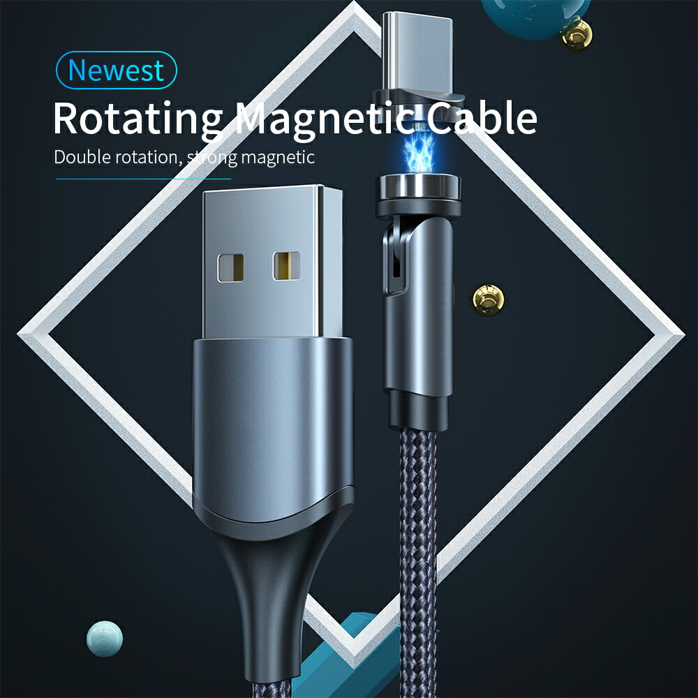 RURILIFE マグネット 充電ケーブル 3in1 USBケーブル 540°充電コード 2m 回転 磁石 マグネット充電ケーブル マグネット式 充電 ケーブル コード スマホ充電コード マグネット式充電ケーブル 充電器 磁気 iphone android Type-c Micro usb タイプC typec 3種 - 画像 (6)