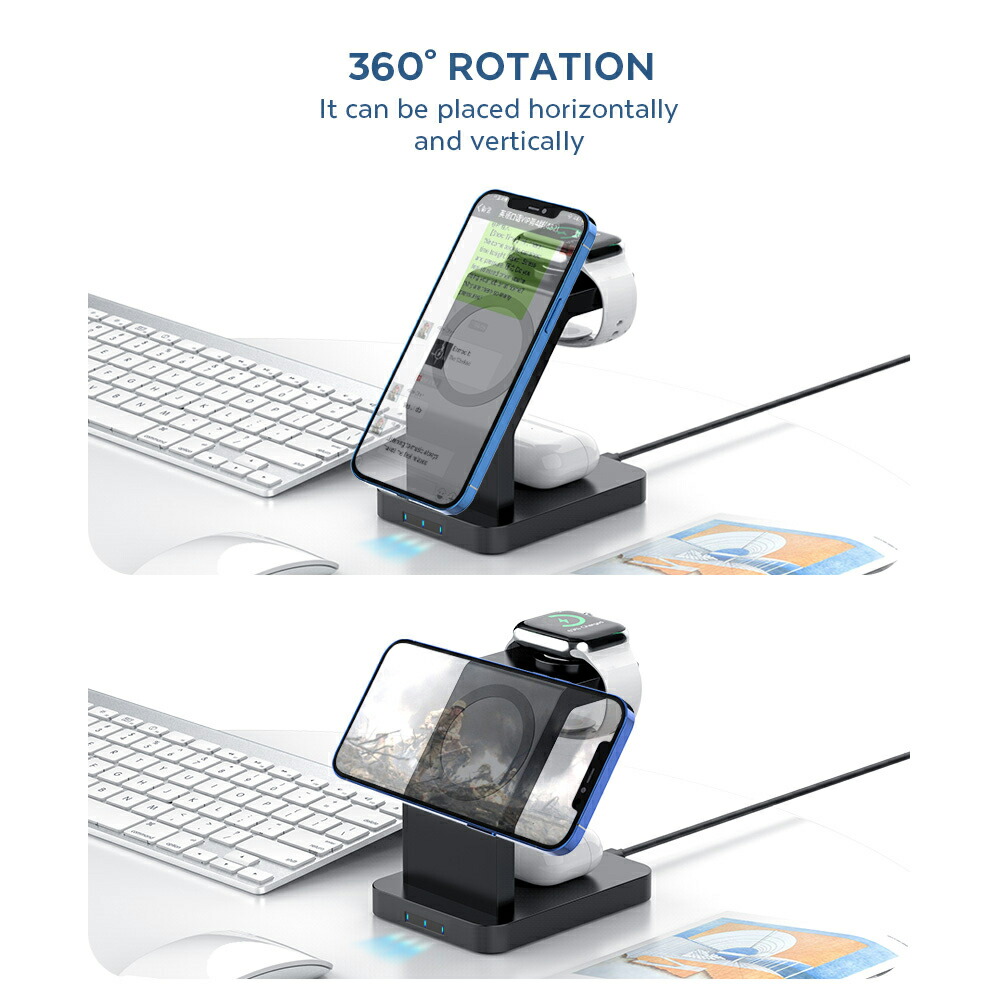 RURILIFE ルリライフ 3in1 MAGNETIC スマホ ワイアレス 充電器 ワイヤレス充電器 スマホ充電器 置くだけ ワイヤレス 置くだけ充電器 スマホスタンド アンドロイド スマートフォン 白 Qi規格 iphone iphone12 iphone13 pro Max 対応 Galaxy S8/S8+ S9/S9+ Note10等 - 画像 (5)