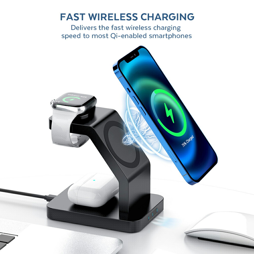 RURILIFE ルリライフ 3in1 MAGNETIC スマホ ワイアレス 充電器 ワイヤレス充電器 スマホ充電器 置くだけ ワイヤレス 置くだけ充電器 スマホスタンド アンドロイド スマートフォン 白 Qi規格 iphone iphone12 iphone13 pro Max 対応 Galaxy S8/S8+ S9/S9+ Note10等 - 画像 (6)