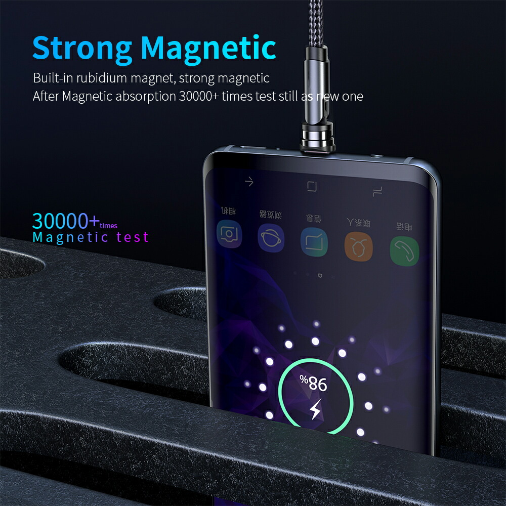 3本セット RURILIFE マグネット 充電ケーブル 3in1 USBケーブル 540°充電コード 回転 磁石 マグネット充電ケーブル マグネット式 充電 ケーブル コード スマホ充電コード マグネット式充電ケーブル 磁気 iphone android Type-c Micro usb タイプC typec 3種 女性用 ギフト - 画像 (9)