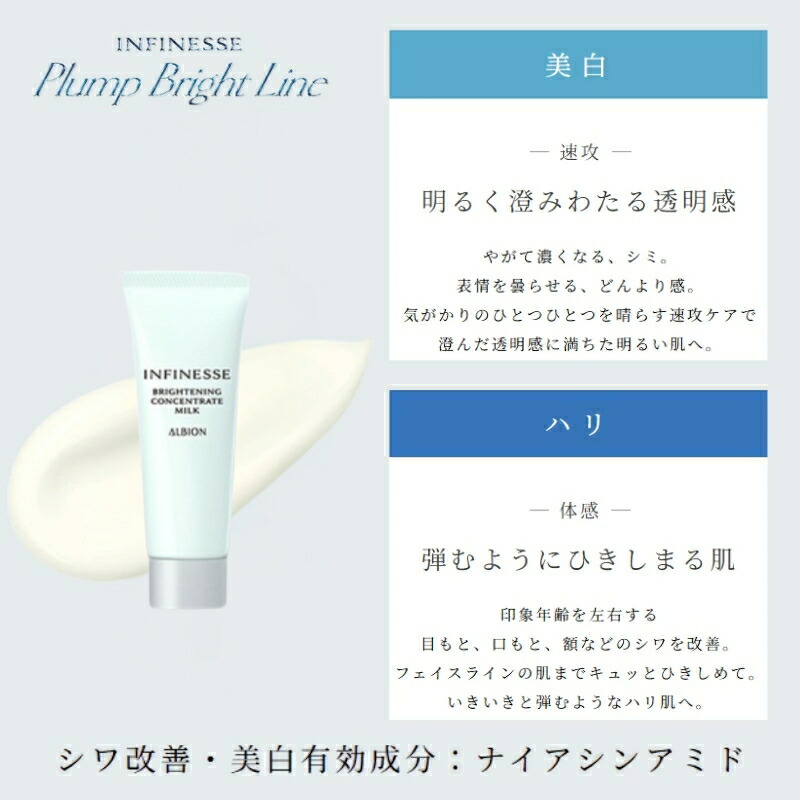 ネコポス速達!アルビオン アンフィネス ブライトニング コンセントレート ミルク 24g 医薬部外品 ミニサイズ 特製サイズ サンプル シワ改善・美白乳液 美白・ハリ土台乳液 生命感 明るい 美白有効成分 メラニンの生成抑制 シミ・ソバカス対策 整肌 ALBION albion - 画像 (3)