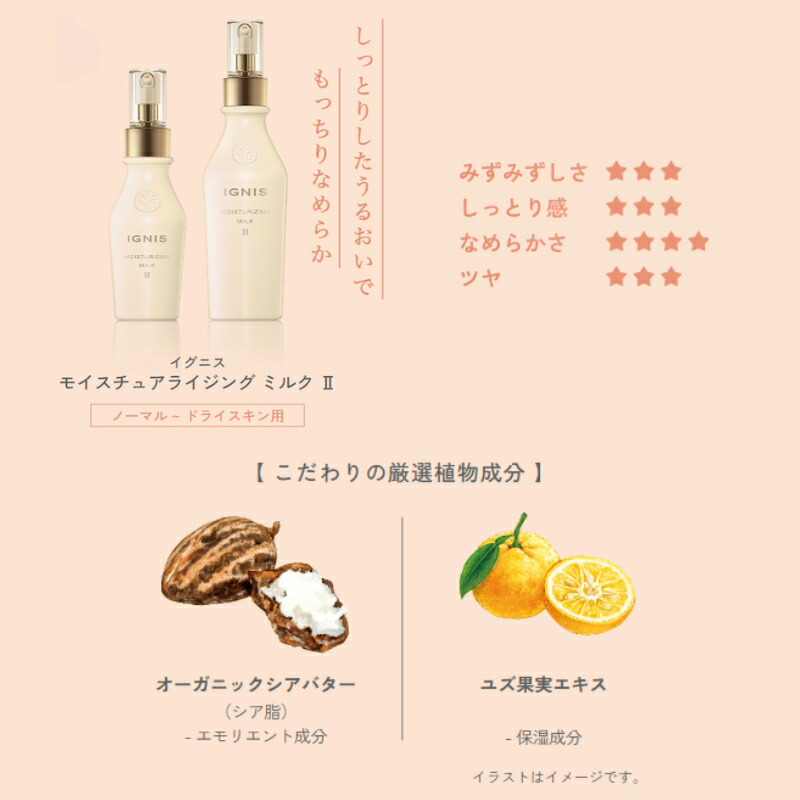 イグニス モイスチュアライジング ミルク II〈乳液〉110g 深呼吸ミルク ボタニカルケア・ミルク こだわりの植物成分 うるおい 保湿 心地よくリッチな感触 肌になじむ オーガニックシアバター オレンジ果皮油 ユズ果実エキス しっとりとしたしなやかな肌へ IGNIS ignis - 画像 (6)