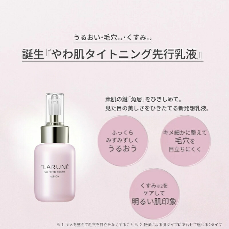 アルビオン フラルネ フルリファイン ミルク f M or EM〈乳液〉110g & ハイドロボム プラス〈化粧水〉110ml スキンケアセット リニューアル新発売 アルビオン最新美容研究の成果 厳選美容成分 肌悩み対策 乾燥・肌荒れ防ぐ うるおい 毛穴・くすみケア ALBION albion - 画像 (2)