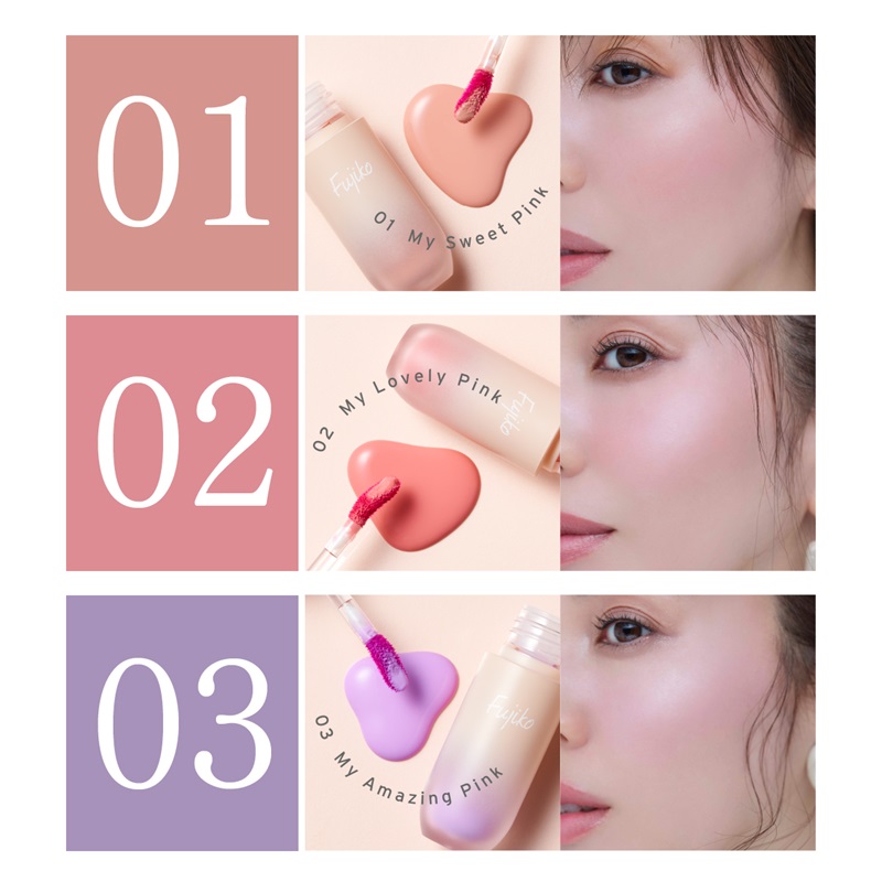 フジコ 水彩チーク 全3色 3.8g ピンク系 血色感 保湿 透明感 可愛い 密着 光沢感 ツヤ 水分たっぷり 水感 美容液成分 メイクアップ 基礎化粧品 FUJIKO fujiko SUISAI CHEEK - 画像 (6)