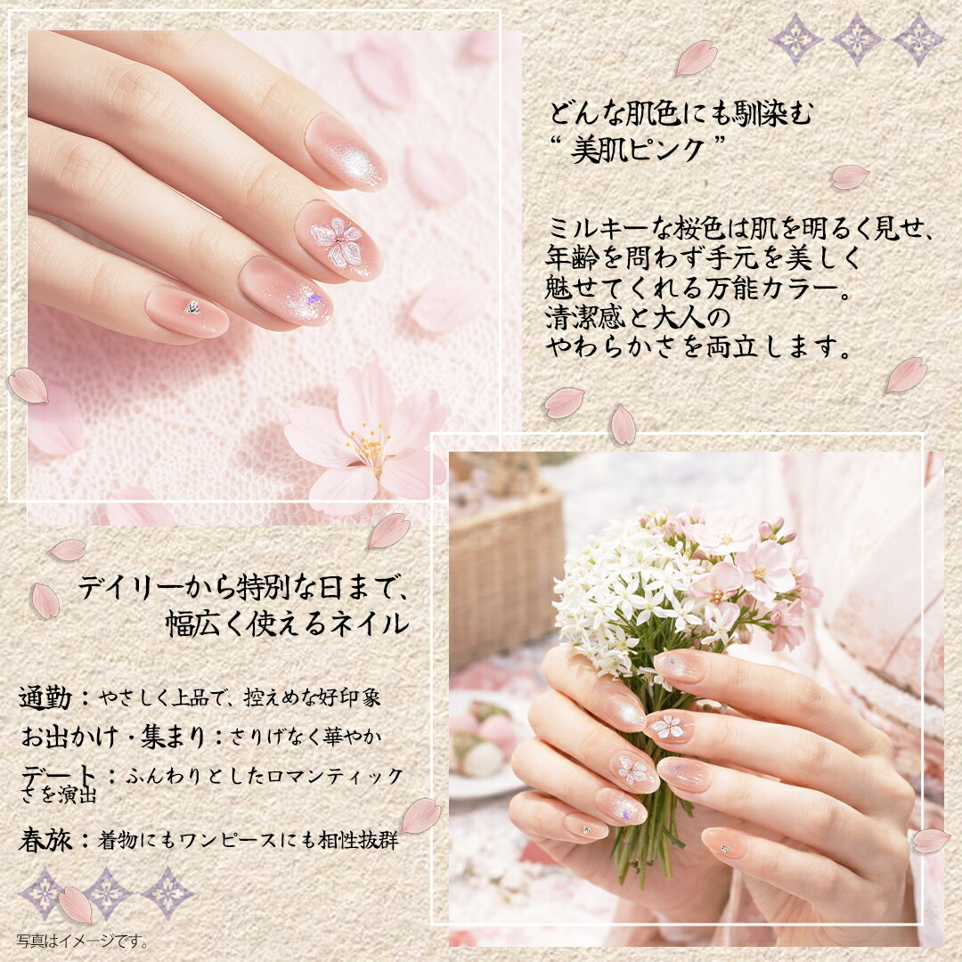 ネイルチップ 桜ピンク ショート 大人 かわいい 春 手作り サイズオーダー ハンドメイド フラワー ジェルネイル 貼るだけ つけ爪 セルフネイル 無料ギフト ラッピング #01(S・M 2サイズ)10枚入り 専用ケース・ツールキット付き rurilife 瑠璃ライフ - 画像 (5)