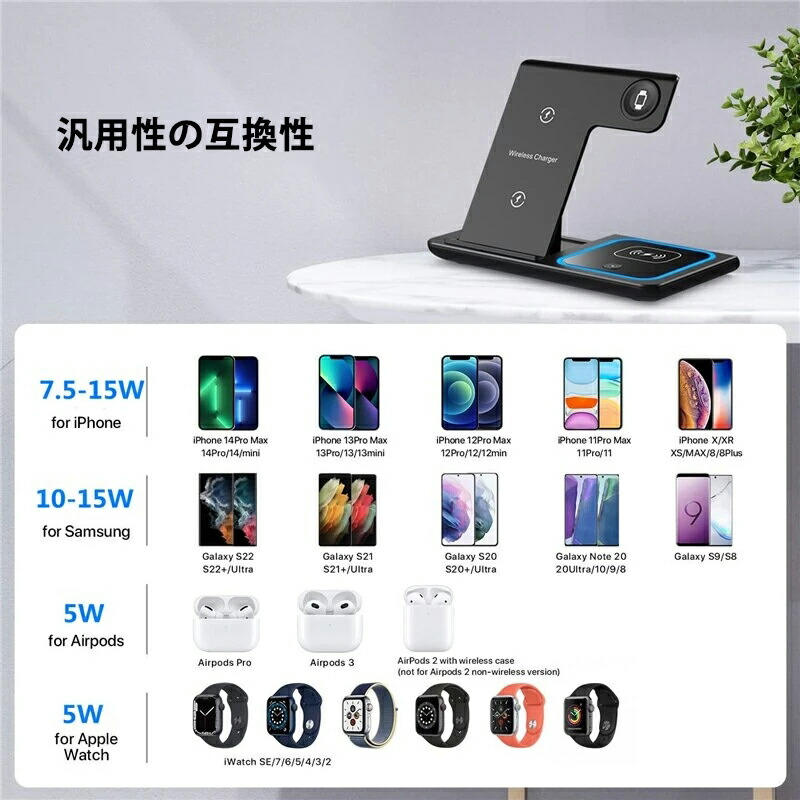 【最新】スマホ 充電器 ワイヤレス RURILIFE ルリライフ 3in1 (三機種同時充電) 折りたたみ式 角度調整可能 ワイヤレス充電器 置くだけ ワイヤレス 置くだけ充電器 スマホスタンド アンドロイド スマートフォン 黒 Qi規格 iphone12 iphone13 iphone14 iphone15 pro Max - 画像 (4)