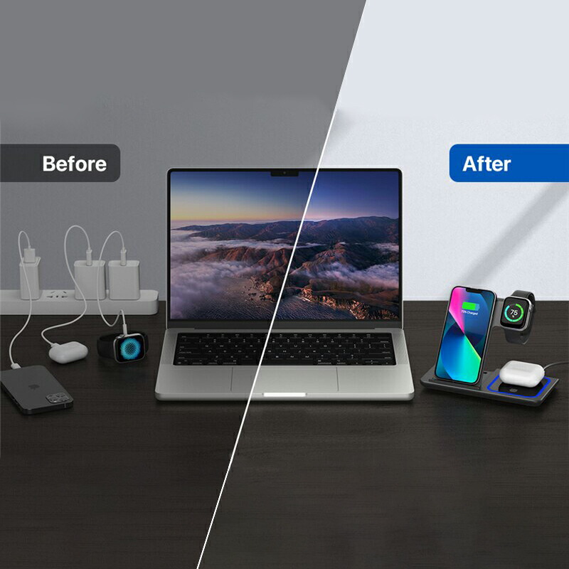 【最新】スマホ 充電器 ワイヤレス RURILIFE ルリライフ 3in1 (三機種同時充電) 折りたたみ式 角度調整可能 ワイヤレス充電器 置くだけ ワイヤレス 置くだけ充電器 スマホスタンド アンドロイド スマートフォン 黒 Qi規格 iphone12 iphone13 iphone14 iphone15 pro Max - 画像 (6)