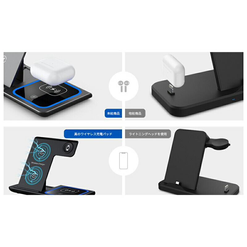 【最新】スマホ 充電器 ワイヤレス RURILIFE ルリライフ 3in1 (三機種同時充電) 折りたたみ式 角度調整可能 ワイヤレス充電器 置くだけ ワイヤレス 置くだけ充電器 スマホスタンド アンドロイド スマートフォン 黒 Qi規格 iphone12 iphone13 iphone14 iphone15 pro Max - 画像 (7)